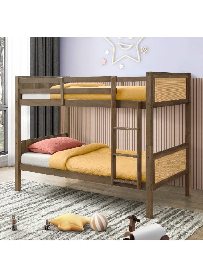 اي اف تي إطار سرير بطابقين قابل للفصل من الخشب الصلب - لون بني بلوط طبيعي - سرير مفرد قابل للتحويل للأطفال والمراهقين وكبار السن وغرفة الضيوف - تصميم موفر للمساحة - Image 1